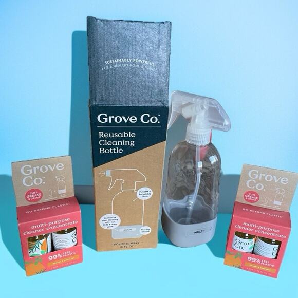 Grove Co. Glass Spray Bottle & 2 Pack Multi Purpose Cleaner Orange Rosemary NEW - Picture 1 of 6